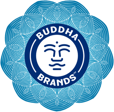 The Buddha Brands logo placed on a blue mandala background.